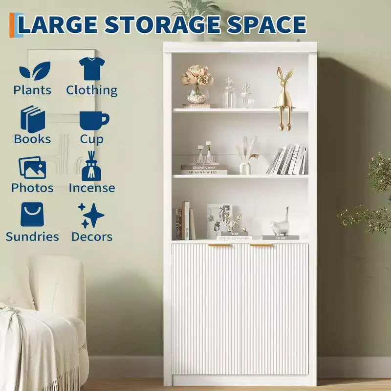 Étagère à Livres 2 PCS, Bibliothèque en Bois de 80 cm de Large avec Portes, Étagères à 5 Niveaux avec Tablette Supérieure Réglable pour Bureau à Domicile, Salon
