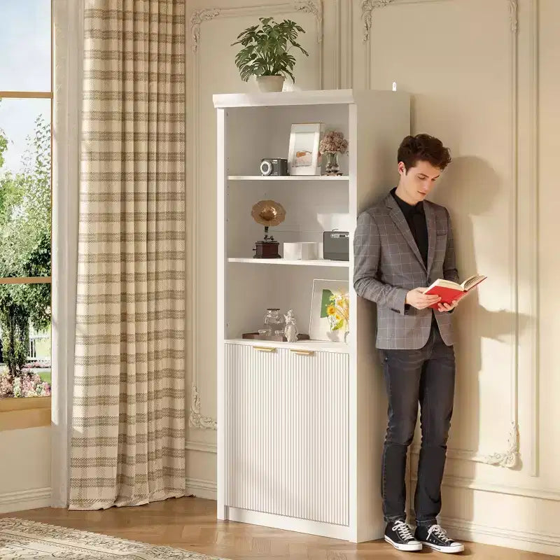Étagère à Livres 2 PCS, Bibliothèque en Bois de 80 cm de Large avec Portes, Étagères à 5 Niveaux avec Tablette Supérieure Réglable pour Bureau à Domicile, Salon