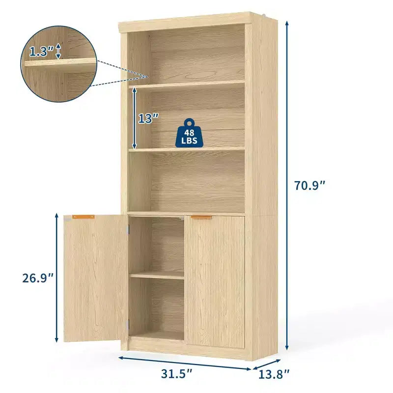 Étagère à Livres 2 PCS, Bibliothèque en Bois de 80 cm de Large avec Portes, Étagères à 5 Niveaux avec Tablette Supérieure Réglable pour Bureau à Domicile, Salon