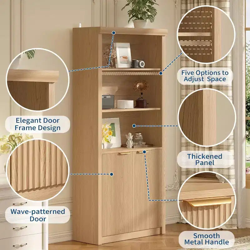 Étagère à Livres 2 PCS, Bibliothèque en Bois de 80 cm de Large avec Portes, Étagères à 5 Niveaux avec Tablette Supérieure Réglable pour Bureau à Domicile, Salon