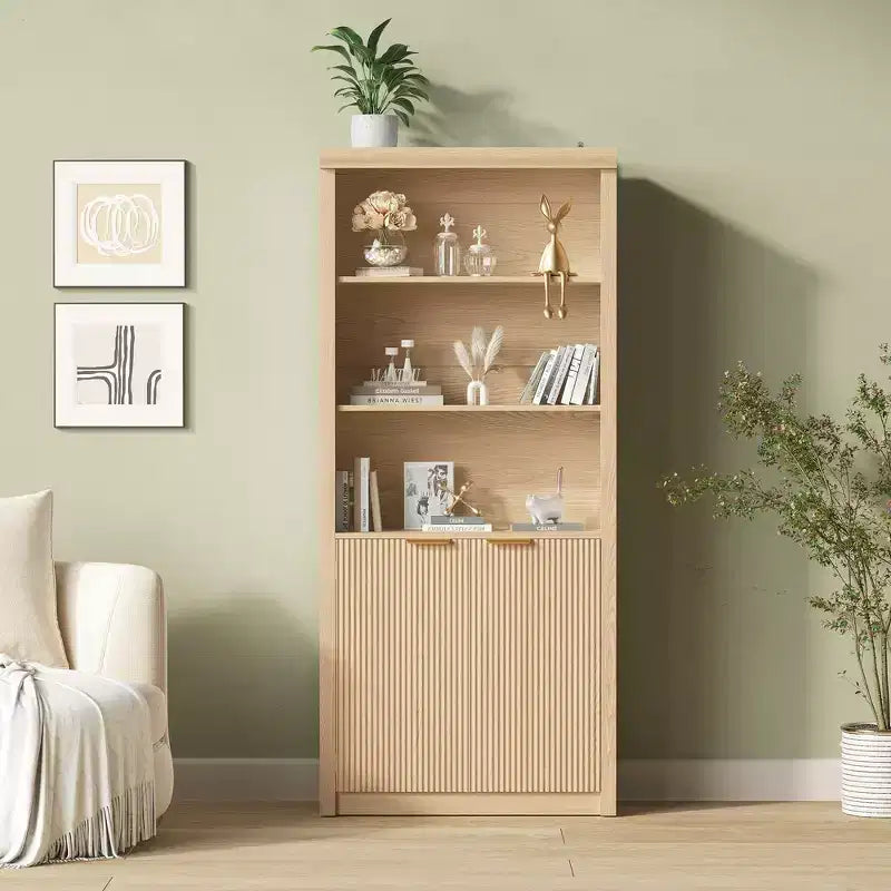 Étagère à Livres 2 PCS, Bibliothèque en Bois de 80 cm de Large avec Portes, Étagères à 5 Niveaux avec Tablette Supérieure Réglable pour Bureau à Domicile, Salon