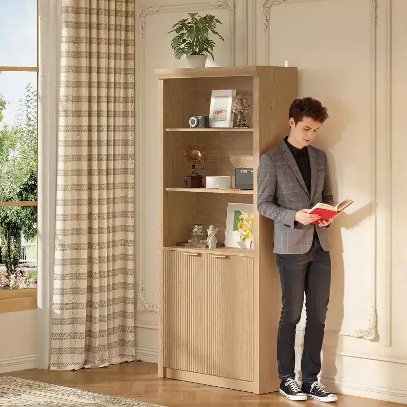 Étagère à Livres 2 PCS, Bibliothèque en Bois de 80 cm de Large avec Portes, Étagères à 5 Niveaux avec Tablette Supérieure Réglable pour Bureau à Domicile, Salon