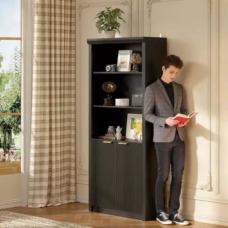 Étagère à Livres 2 PCS, Bibliothèque en Bois de 80 cm de Large avec Portes, Étagères à 5 Niveaux avec Tablette Supérieure Réglable pour Bureau à Domicile, Salon