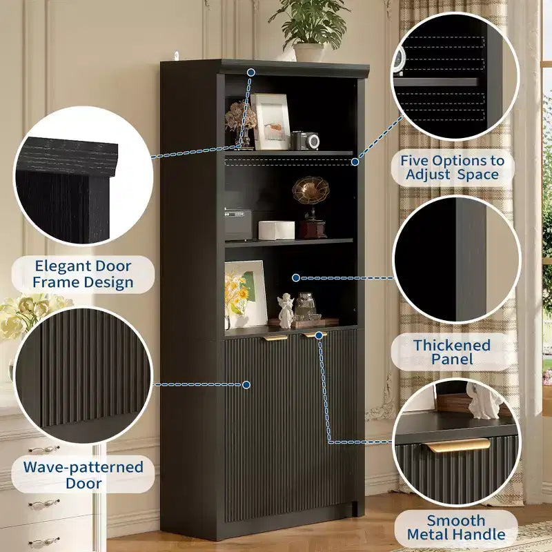 Étagère à Livres 2 PCS, Bibliothèque en Bois de 80 cm de Large avec Portes, Étagères à 5 Niveaux avec Tablette Supérieure Réglable pour Bureau à Domicile, Salon