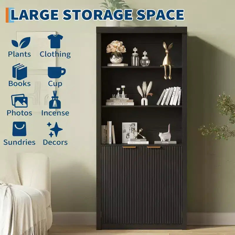 Étagère à Livres 2 PCS, Bibliothèque en Bois de 80 cm de Large avec Portes, Étagères à 5 Niveaux avec Tablette Supérieure Réglable pour Bureau à Domicile, Salon