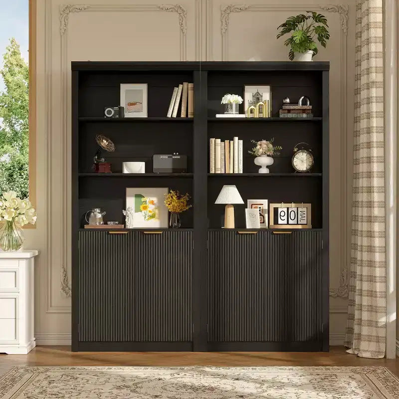 Book Shelf 2 PCS, 31.5 Wide Wooden Bookcase with Doors, 5-Shelf Bookcases with Adjustable top Shelve for Home Office, Living Room