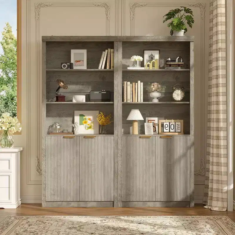 Étagère à Livres 2 PCS, Bibliothèque en Bois de 80 cm de Large avec Portes, Étagères à 5 Niveaux avec Tablette Supérieure Réglable pour Bureau à Domicile, Salon