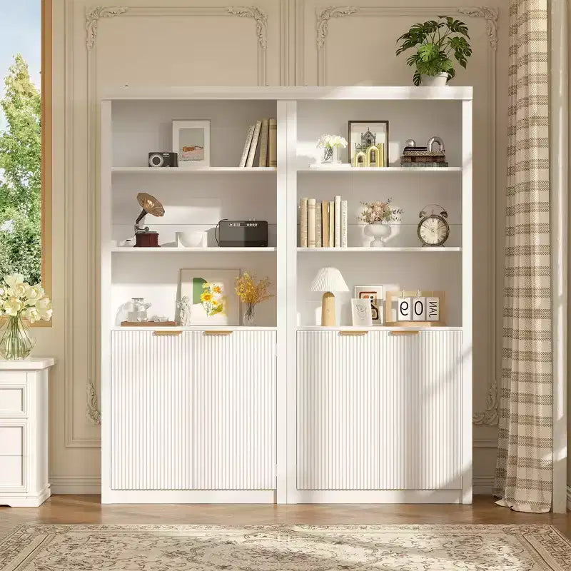 Étagère à Livres 2 PCS, Bibliothèque en Bois de 80 cm de Large avec Portes, Étagères à 5 Niveaux avec Tablette Supérieure Réglable pour Bureau à Domicile, Salon