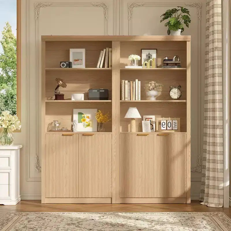 Étagère à Livres 2 PCS, Bibliothèque en Bois de 80 cm de Large avec Portes, Étagères à 5 Niveaux avec Tablette Supérieure Réglable pour Bureau à Domicile, Salon