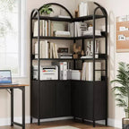 Étagère d'angle à 6 niveaux, Bibliothèque d'angle avec rangement, Bibliothèque d'angle en L rustique avec meuble de rangement, pour salon, bureau à domicile, rétro