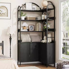 Étagère d'angle à 6 niveaux, Bibliothèque d'angle avec rangement, Bibliothèque d'angle en L rustique avec meuble de rangement, pour salon, bureau à domicile, rétro