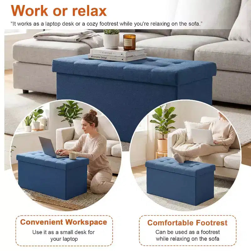 Banc de rangement pliant BestMassage de 76 cm, capacité de charge de 300 kg, tabouret repose-pieds rembourré pour salon, chambre, entrée