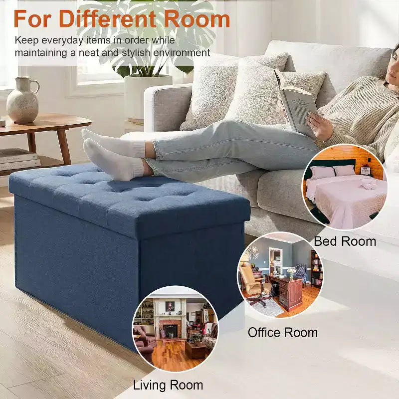 Banc de rangement pliant BestMassage de 76 cm, capacité de charge de 300 kg, tabouret repose-pieds rembourré pour salon, chambre, entrée