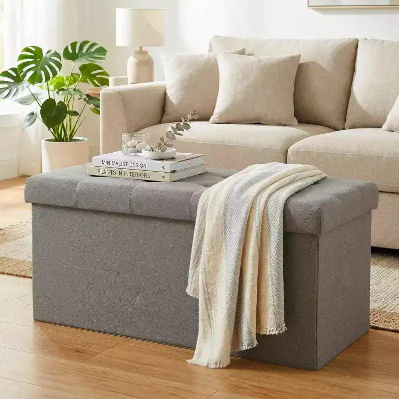 Banc de rangement pliant BestMassage de 76 cm, capacité de charge de 300 kg, tabouret repose-pieds rembourré pour salon, chambre, entrée