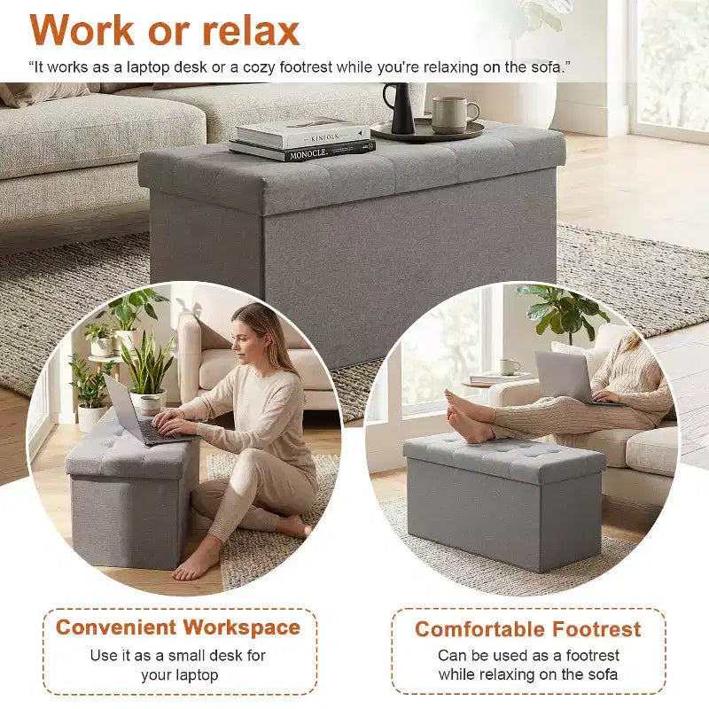 Banc de rangement pliant BestMassage de 76 cm, capacité de charge de 300 kg, tabouret repose-pieds rembourré pour salon, chambre, entrée