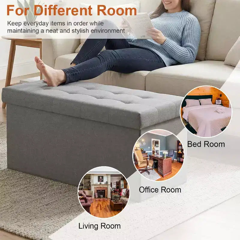 Banc de rangement pliant BestMassage de 76 cm, capacité de charge de 300 kg, tabouret repose-pieds rembourré pour salon, chambre, entrée