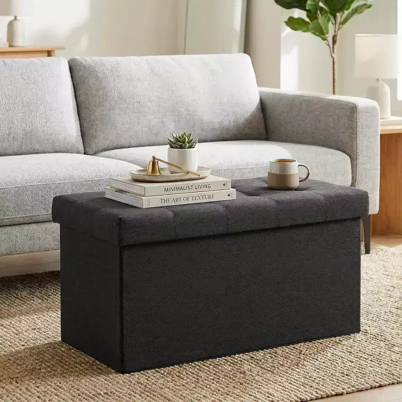 Banc de rangement pliant BestMassage de 76 cm, capacité de charge de 300 kg, tabouret repose-pieds rembourré pour salon, chambre, entrée