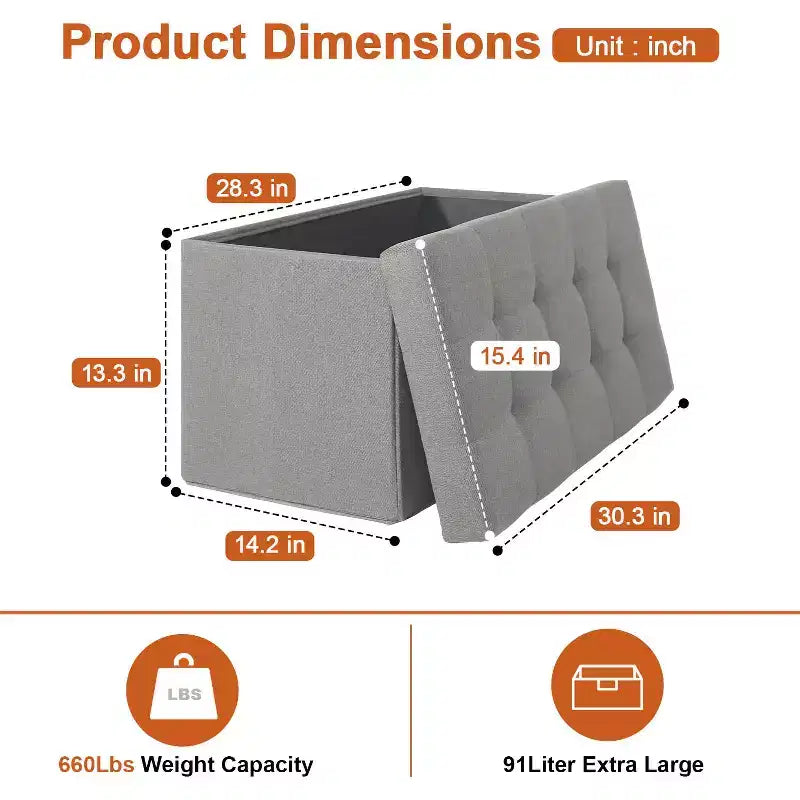 Banc de rangement pliant BestMassage de 76 cm, capacité de charge de 300 kg, tabouret repose-pieds rembourré pour salon, chambre, entrée