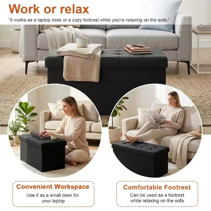 Banc de rangement pliant BestMassage de 76 cm, capacité de charge de 300 kg, tabouret repose-pieds rembourré pour salon, chambre, entrée