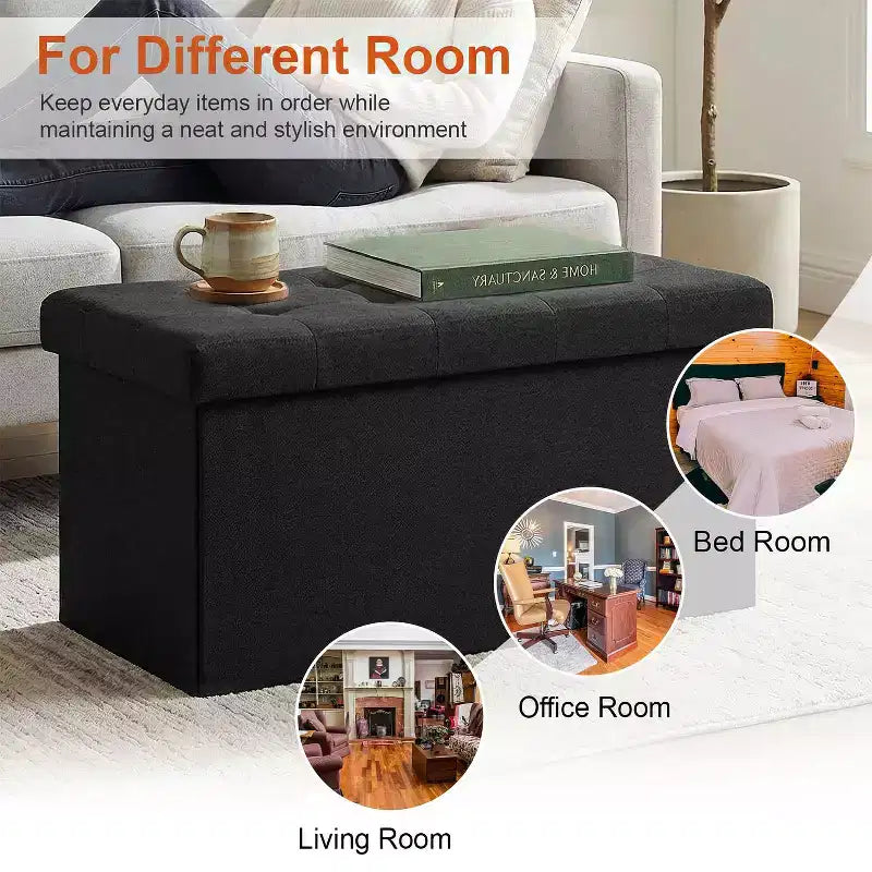Banc de rangement pliant BestMassage de 76 cm, capacité de charge de 300 kg, tabouret repose-pieds rembourré pour salon, chambre, entrée