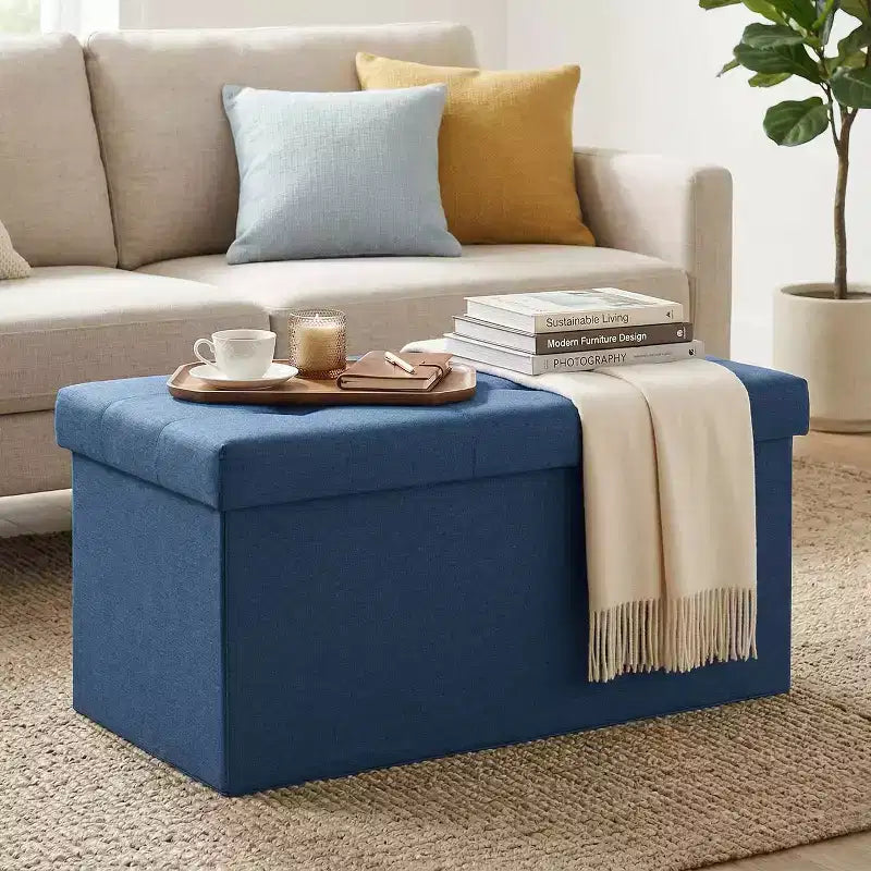 Banc de rangement pliant BestMassage de 76 cm, capacité de charge de 300 kg, tabouret repose-pieds rembourré pour salon, chambre, entrée