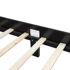 Lit plateforme Queen en bois avec tête de lit en rotin naturel, cadre de lit vintage avec support à lattes, noir