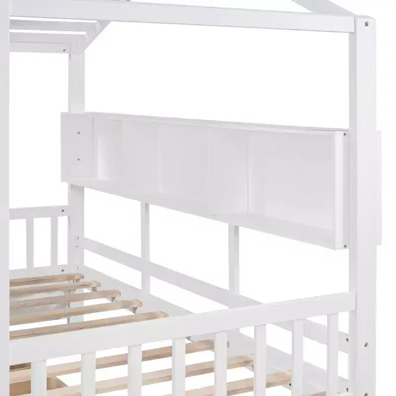Lit jumeau en bois pour enfants avec 2 tiroirs et étagère de rangement, blanc