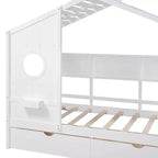 Lit jumeau en bois pour enfants avec 2 tiroirs et étagère de rangement, blanc