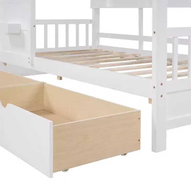 Lit jumeau en bois pour enfants avec 2 tiroirs et étagère de rangement, blanc