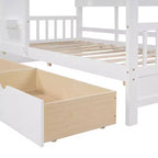 Lit jumeau en bois pour enfants avec 2 tiroirs et étagère de rangement, blanc