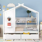 Lit jumeau en bois pour enfants avec 2 tiroirs et étagère de rangement, blanc