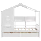 Lit jumeau en bois pour enfants avec 2 tiroirs et étagère de rangement, blanc