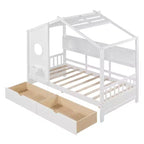 Lit jumeau en bois pour enfants avec 2 tiroirs et étagère de rangement, blanc