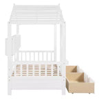 Lit jumeau en bois pour enfants avec 2 tiroirs et étagère de rangement, blanc